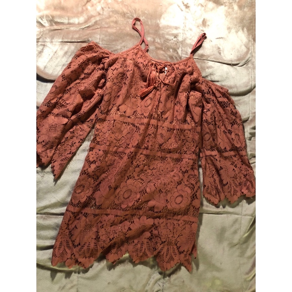 open shoulder pink/ floral dress